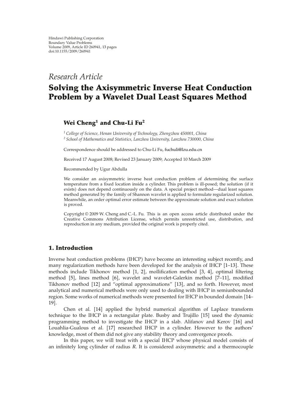 Solving The Axisymmetric Inverse Heat Conduction Problem By A Wavelet Dual Least Squares Method Topic Of Research Paper In Mathematics Download Scholarly Article Pdf And Read For Free On Cyberleninka Open