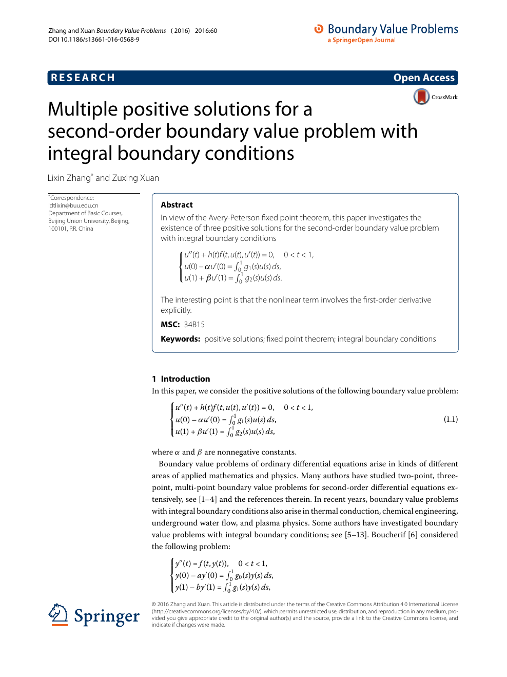Multiple Positive Solutions For A Second Order Boundary Value Problem With Integral Boundary Conditions Topic Of Research Paper In Mathematics Download Scholarly Article Pdf And Read For Free On Cyberleninka Open Science