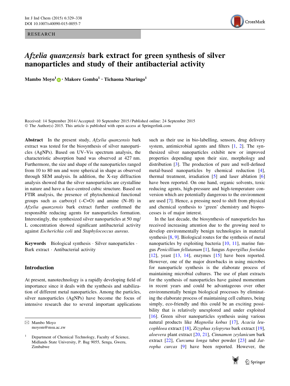 Afzelia Quanzensis Bark Extract For Green Synthesis Of Silver Nanoparticles And Study Of Their Antibacterial Activity Topic Of Research Paper In Nano Technology Download Scholarly Article Pdf And Read For Free On