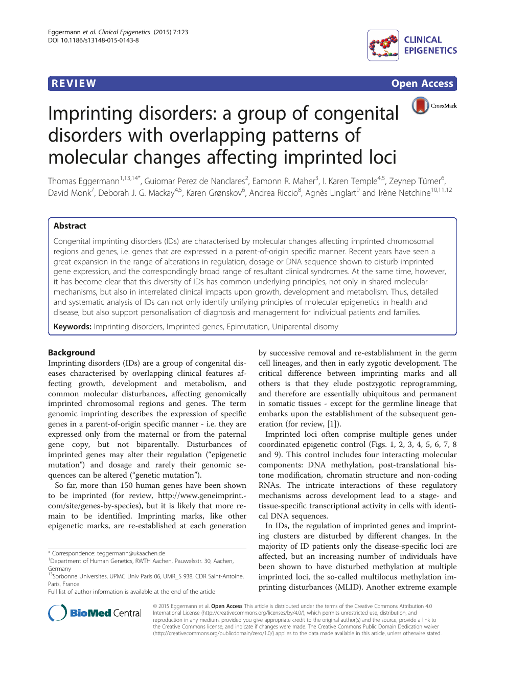 Imprinting Disorders A Group Of Congenital Disorders With Overlapping Patterns Of Molecular Changes Affecting Imprinted Loci Topic Of Research Paper In Clinical Medicine Download Scholarly Article Pdf And Read For Free