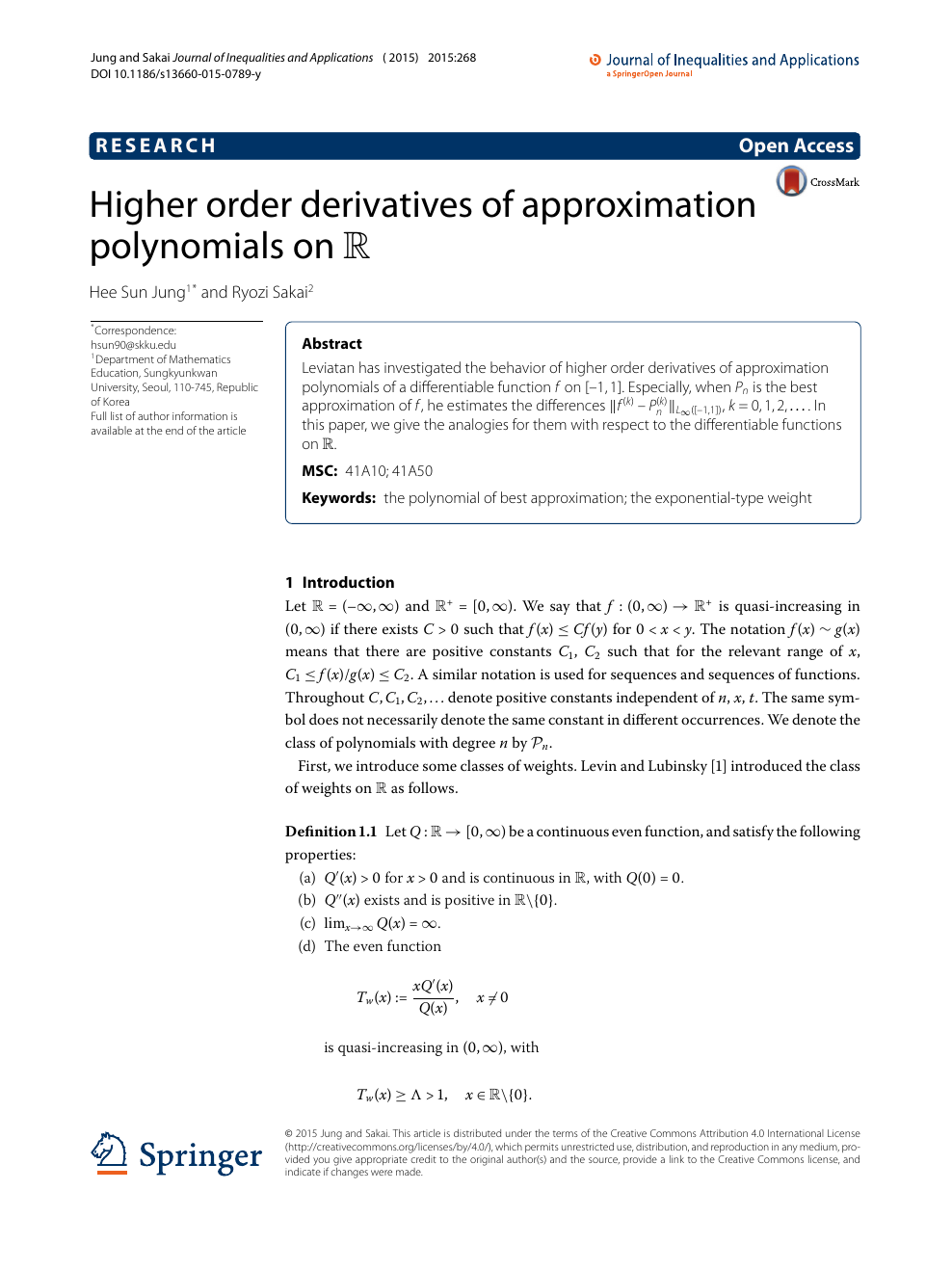 Higher Order Derivatives Of Approximation Polynomials On R Mathbb R Topic Of Research Paper In Mathematics Download Scholarly Article Pdf And Read For Free On Cyberleninka Open Science Hub