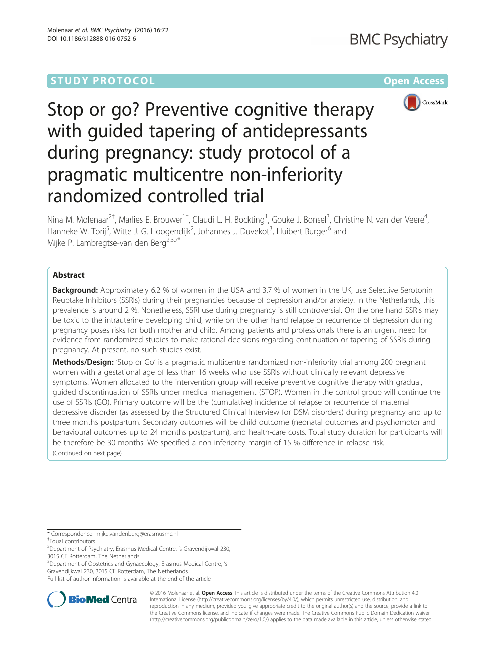 Stop Or Go Preventive Cognitive Therapy With Guided Tapering Of Antidepressants During Pregnancy Study Protocol Of A Pragmatic Multicentre Non Inferiority Randomized Controlled Trial Topic Of Research Paper In Clinical Medicine Download