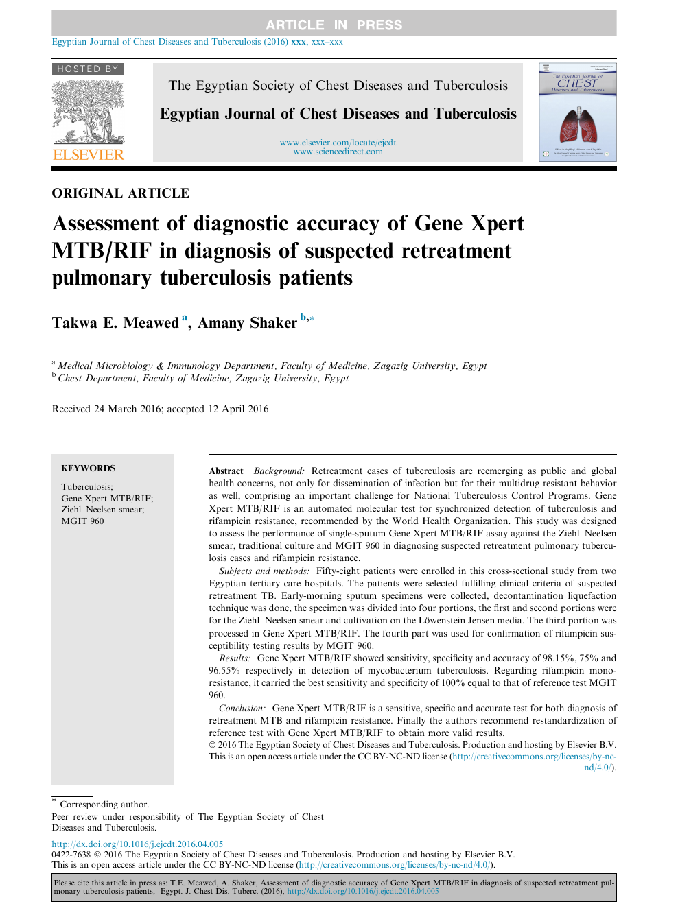 Assessment Of Diagnostic Accuracy Of Gene Xpert Mtb Rif In Diagnosis Of Suspected Retreatment Pulmonary Tuberculosis Patients Topic Of Research Paper In Health Sciences Download Scholarly Article Pdf And Read For Free