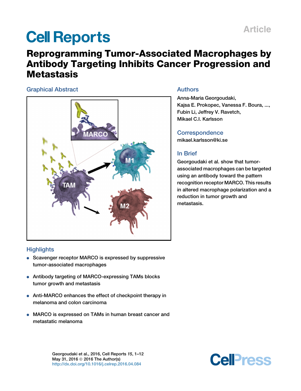 Reprogramming Tumor Associated Macrophages By Antibody Targeting Inhibits Cancer Progression And Metastasis Topic Of Research Paper In Biological Sciences Download Scholarly Article Pdf And Read For Free On Cyberleninka Open Science Hub