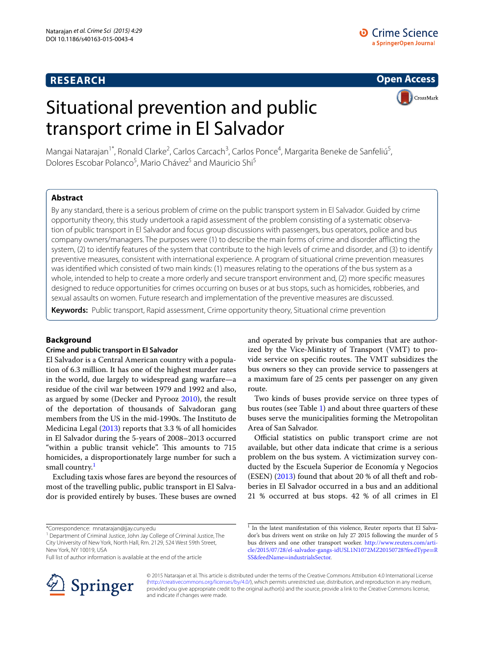 Situational Prevention And Public Transport Crime In El Salvador Topic Of Research Paper In Economics And Business Download Scholarly Article Pdf And Read For Free On Cyberleninka Open Science Hub