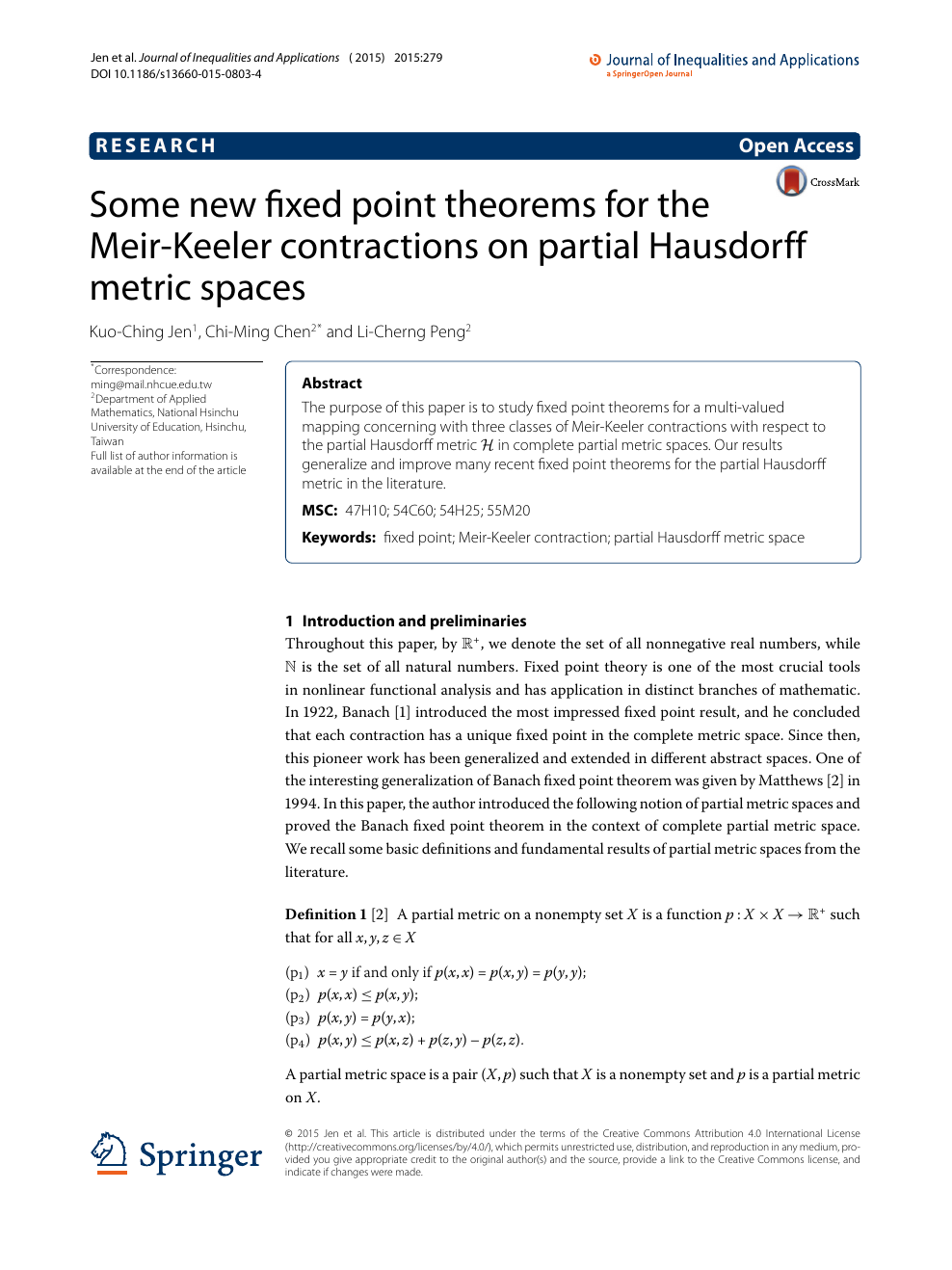 Some New Fixed Point Theorems For The Meir Keeler Contractions On Partial Hausdorff Metric Spaces Topic Of Research Paper In Mathematics Download Scholarly Article Pdf And Read For Free On Cyberleninka Open