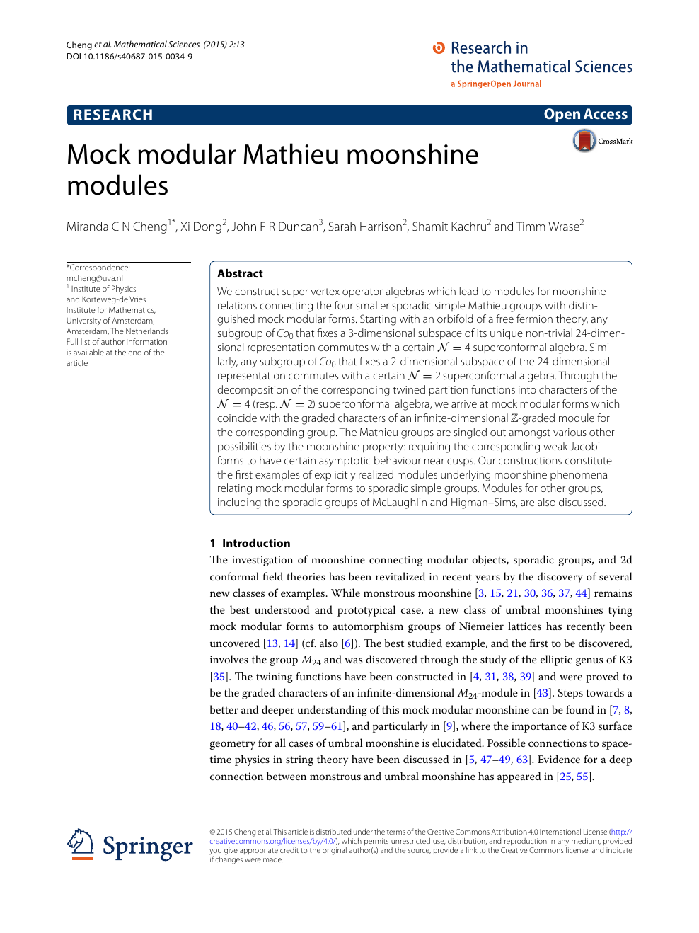 Mock Modular Mathieu Moonshine Modules Topic Of Research Paper In Physical Sciences Download Scholarly Article Pdf And Read For Free On Cyberleninka Open Science Hub