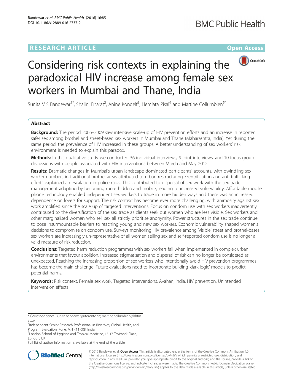Considering risk contexts in explaining the paradoxical HIV increase among female sex workers in Mumbai and Thane, India