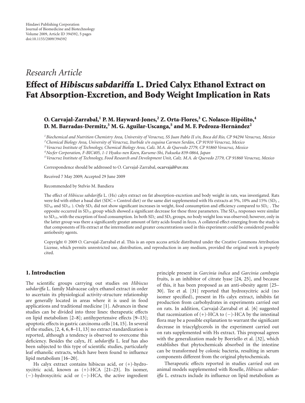 Effect Of Hibiscus Sabdariffa L Dried Calyx Ethanol Extract On Fat Absorption Excretion And Body Weight Implication In Rats Topic Of Research Paper In Biological Sciences Download Scholarly Article Pdf And Read