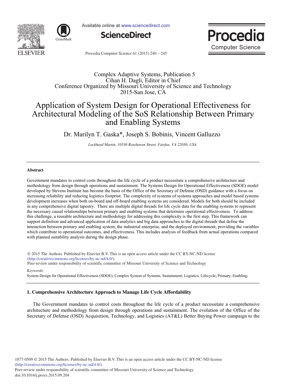 Application Of System Design For Operational Effectiveness For Architectural Modeling Of The Sos Relationship Between Primary And Enabling Systems Topic Of Research Paper In Materials Engineering Download Scholarly Article Pdf And