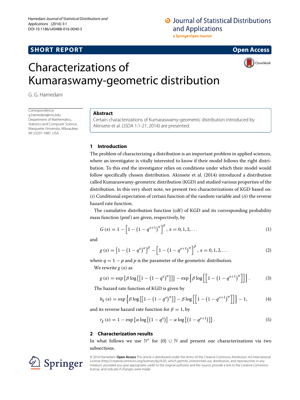 Characterizations Of Kumaraswamy Geometric Distribution Topic Of Research Paper In Mathematics Download Scholarly Article Pdf And Read For Free On Cyberleninka Open Science Hub