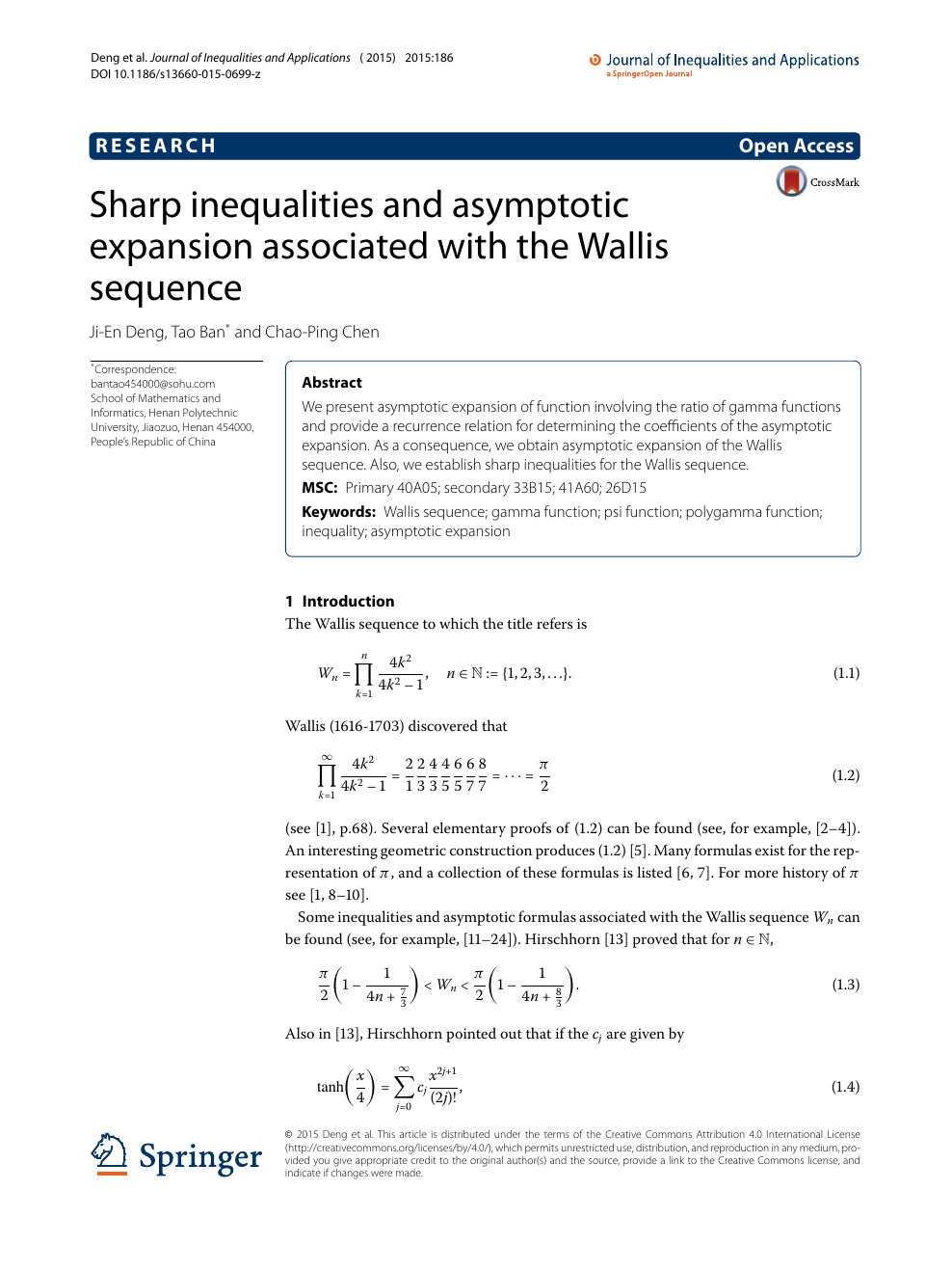Sharp Inequalities And Asymptotic Expansion Associated With The Wallis Sequence Topic Of Research Paper In Mathematics Download Scholarly Article Pdf And Read For Free On Cyberleninka Open Science Hub