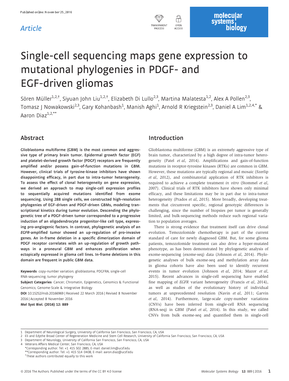 Single Cell Sequencing Maps Gene Expression To Mutational Phylogenies In Pdgf And Egf Driven Gliomas Topic Of Research Paper In Biological Sciences Download Scholarly Article Pdf And Read For Free On Cyberleninka Open