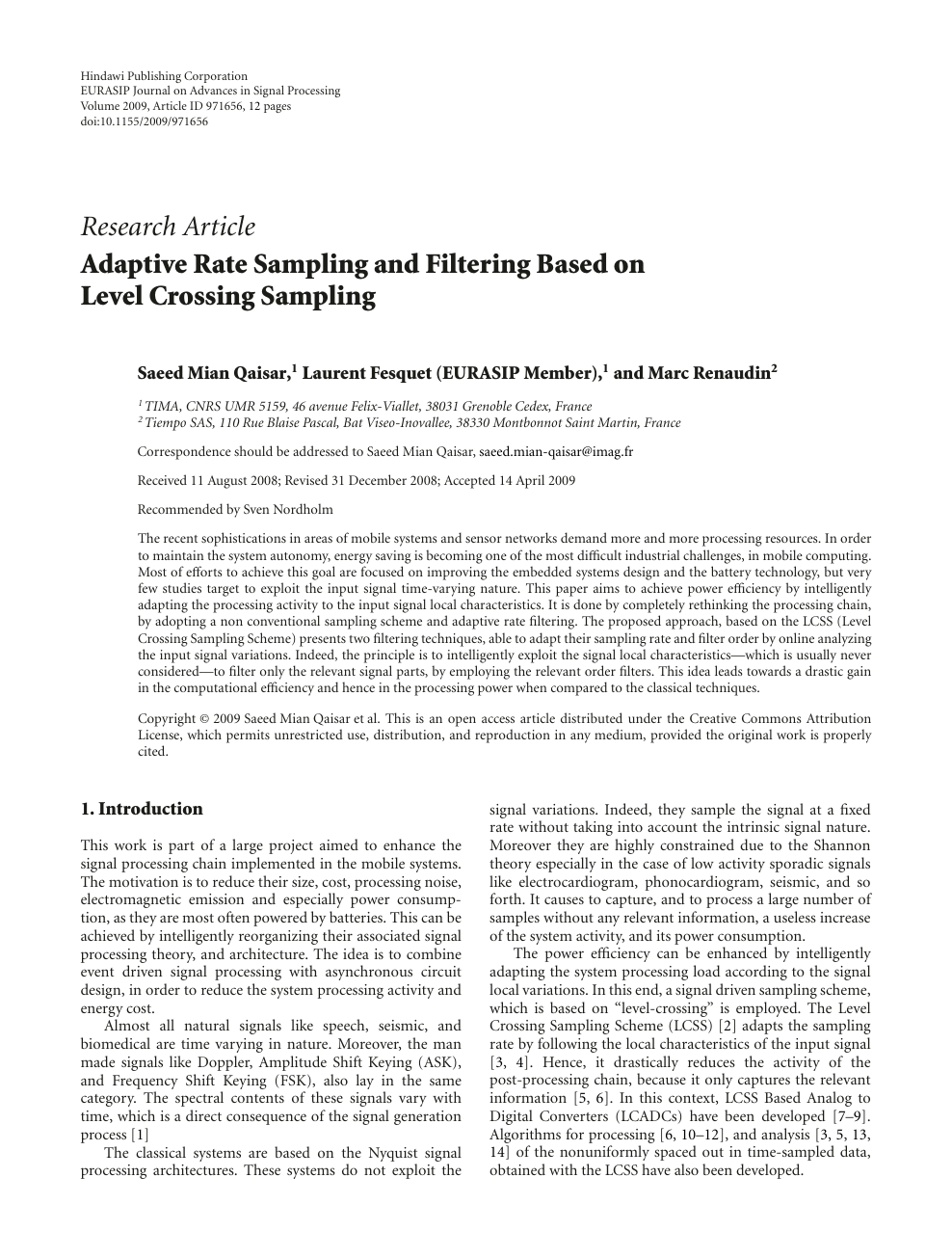 Adaptive Rate Sampling And Filtering Based On Level Crossing Sampling Topic Of Research Paper In Electrical Engineering Electronic Engineering Information Engineering Download Scholarly Article Pdf And Read For Free On Cyberleninka