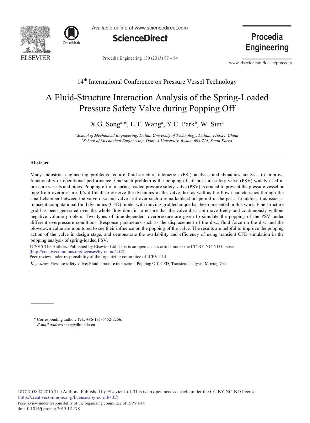 A Fluid Structure Interaction Analysis Of The Spring Loaded Pressure Safety Valve During Popping Off Topic Of Research Paper In Materials Engineering Download Scholarly Article Pdf And Read For Free On Cyberleninka Open