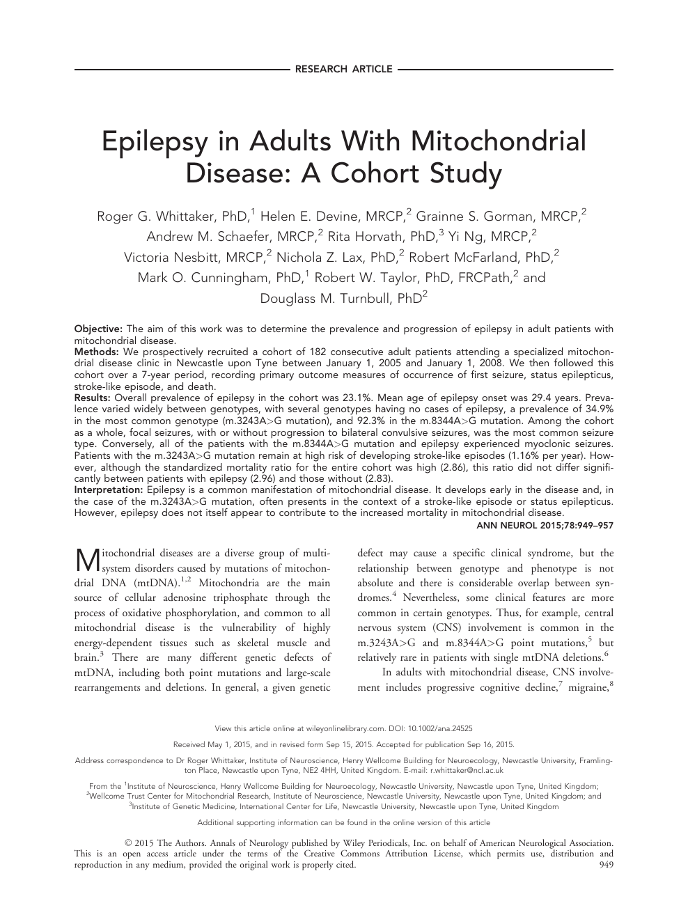 Epilepsy In Adults With Mitochondrial Disease A Cohort Study Topic Of Research Paper In Clinical Medicine Download Scholarly Article Pdf And Read For Free On Cyberleninka Open Science Hub