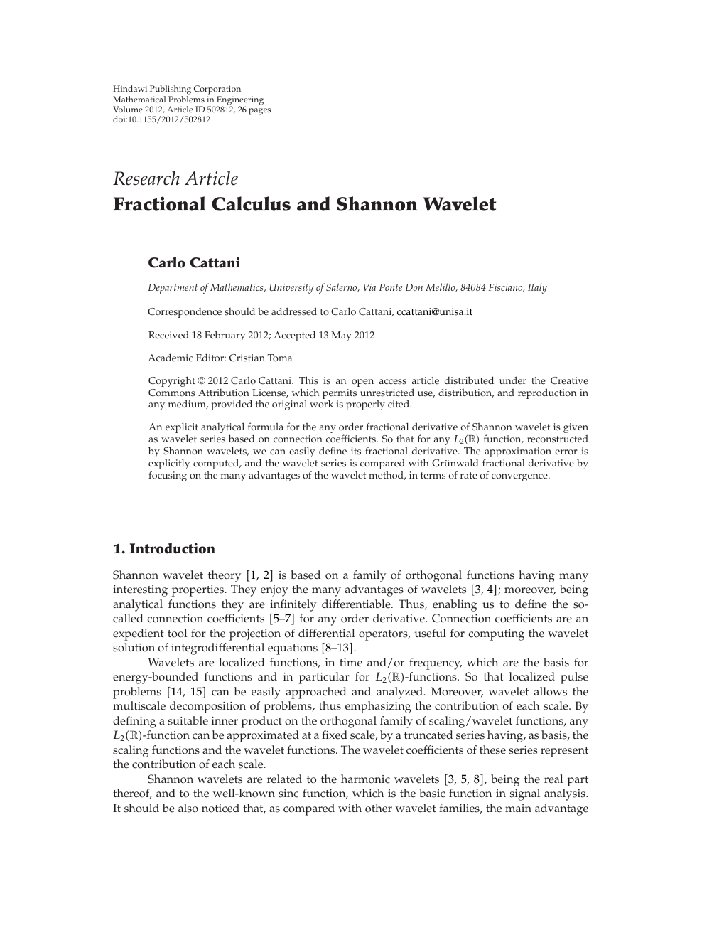 Fractional Calculus And Shannon Wavelet Topic Of Research Paper In Mathematics Download Scholarly Article Pdf And Read For Free On Cyberleninka Open Science Hub