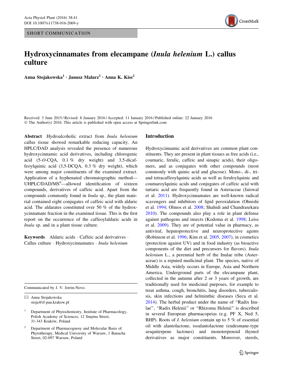 Hydroxycinnamates From Elecampane Inula Helenium L Callus Culture Topic Of Research Paper In Chemical Sciences Download Scholarly Article Pdf And Read For Free On Cyberleninka Open Science Hub