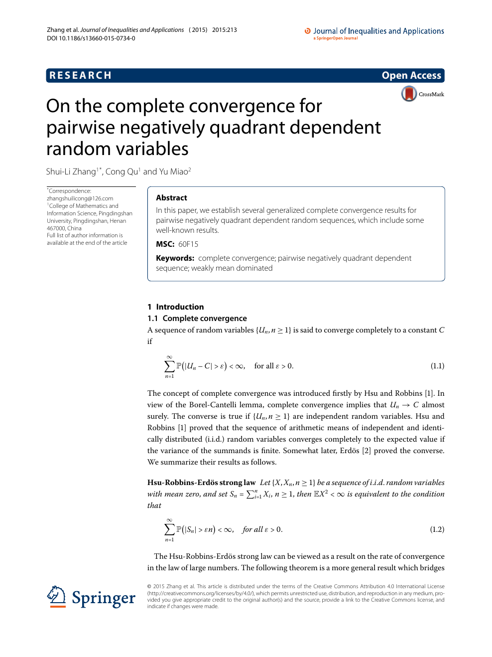 On The Complete Convergence For Pairwise Negatively Quadrant Dependent Random Variables Topic Of Research Paper In Mathematics Download Scholarly Article Pdf And Read For Free On Cyberleninka Open Science Hub