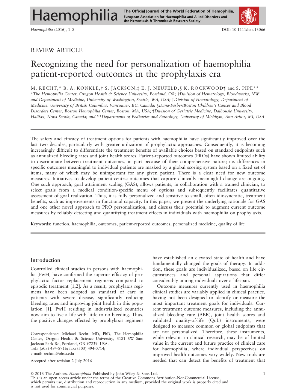 Recognizing The Need For Personalization Of Haemophilia Patient