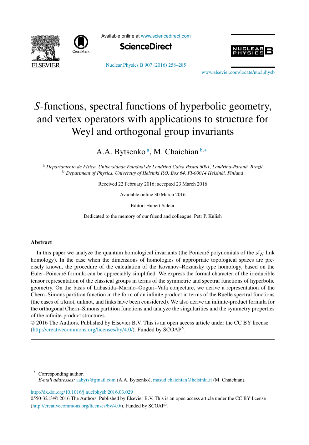 S Functions Spectral Functions Of Hyperbolic Geometry And Vertex Operators With Applications To Structure For Weyl And Orthogonal Group Invariants Topic Of Research Paper In Physical Sciences Download Scholarly Article Pdf And