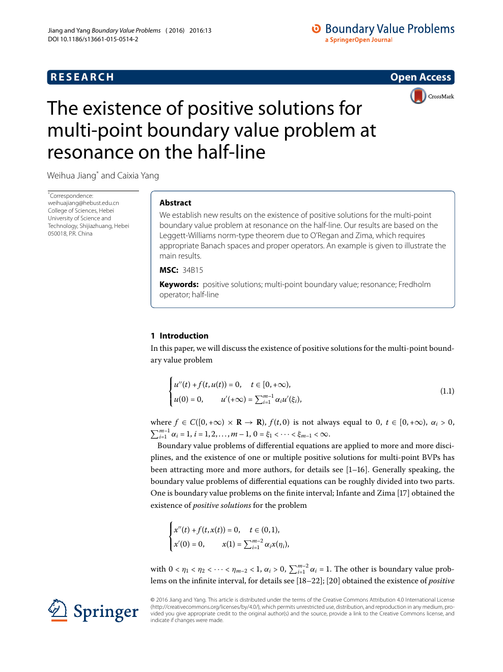The Existence Of Positive Solutions For Multi Point Boundary Value Problem At Resonance On The Half Line Topic Of Research Paper In Mathematics Download Scholarly Article Pdf And Read For Free On Cyberleninka