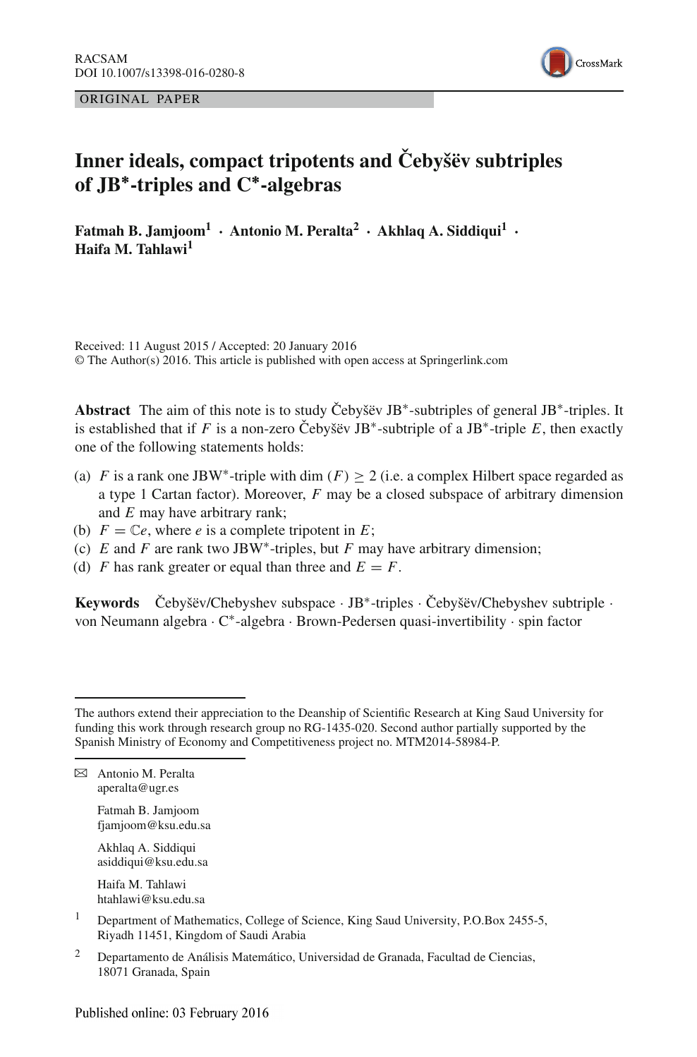 Inner Ideals Compact Tripotents And Cebysev Subtriples Of Jb Triples And C Algebras Topic Of Research Paper In Mathematics Download Scholarly Article Pdf And Read For Free
