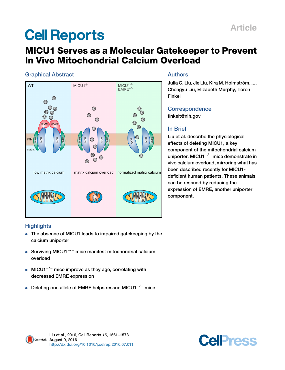 Micu1 Serves As A Molecular Gatekeeper To Prevent In Vivo Mitochondrial Calcium Overload Topic Of Research Paper In Biological Sciences Download Scholarly Article Pdf And Read For Free On Cyberleninka Open
