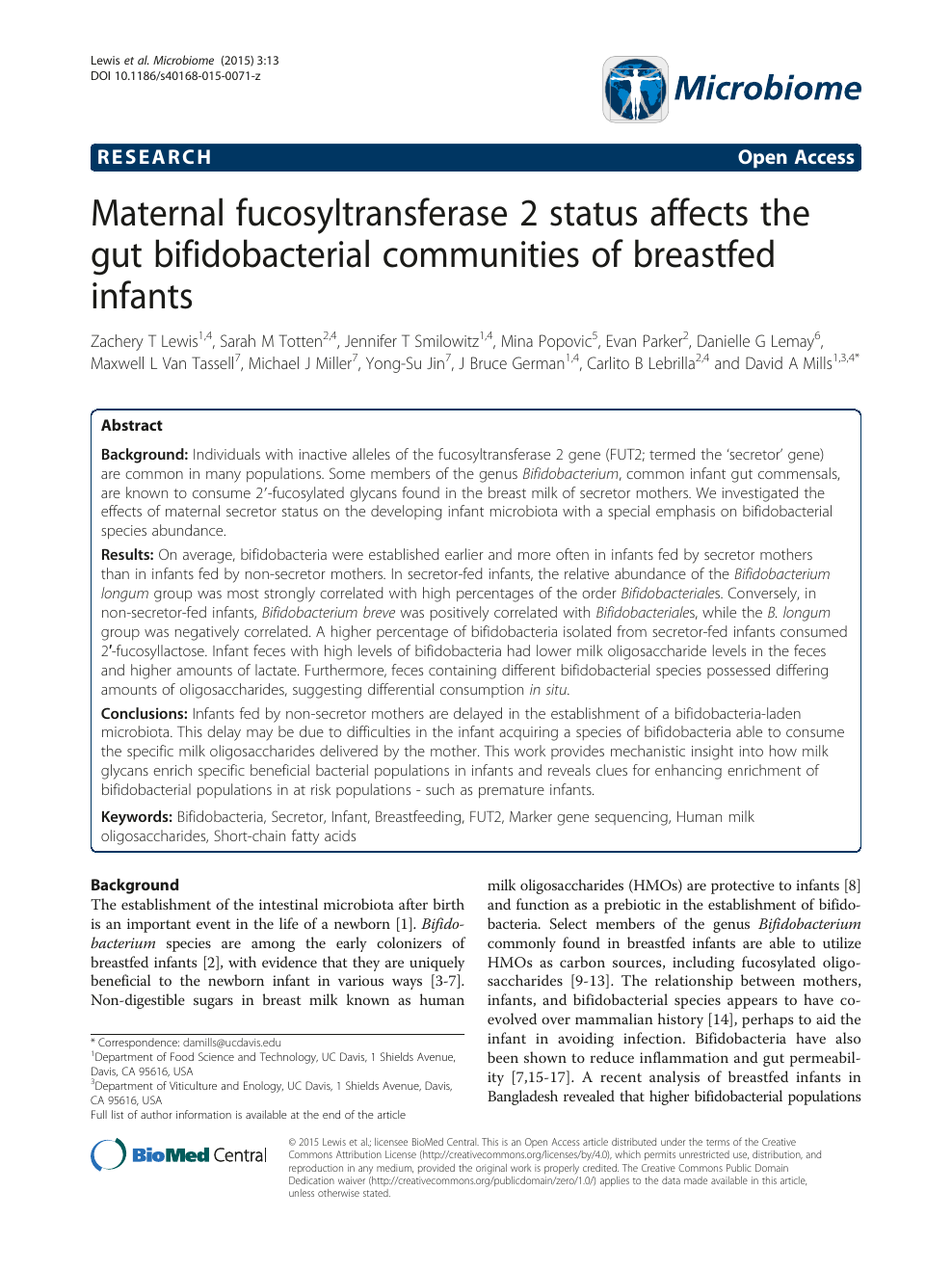 Maternal Fucosyltransferase 2 Status Affects The Gut Bifidobacterial Communities Of Breastfed Infants Topic Of Research Paper In Biological Sciences Download Scholarly Article Pdf And Read For Free On Cyberleninka Open Science Hub