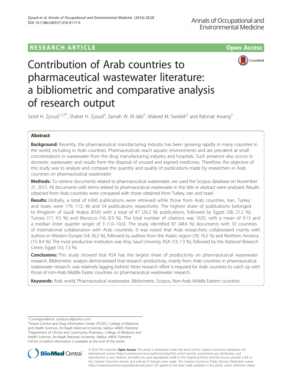 Contribution Of Arab Countries To Pharmaceutical Wastewater Literature A Bibliometric And Comparative Analysis Of Research Output Topic Of Research Paper In Health Sciences Download Scholarly Article Pdf And Read For Free