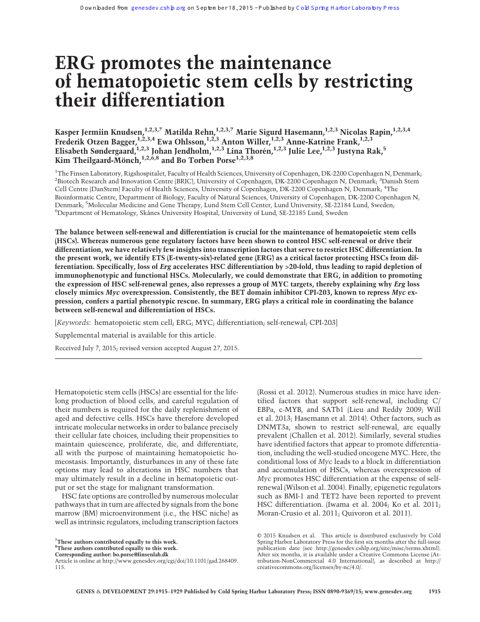 Erg Promotes The Maintenance Of Hematopoietic Stem Cells By Restricting Their Differentiation Topic Of Research Paper In Biological Sciences Download Scholarly Article Pdf And Read For Free On Cyberleninka Open Science