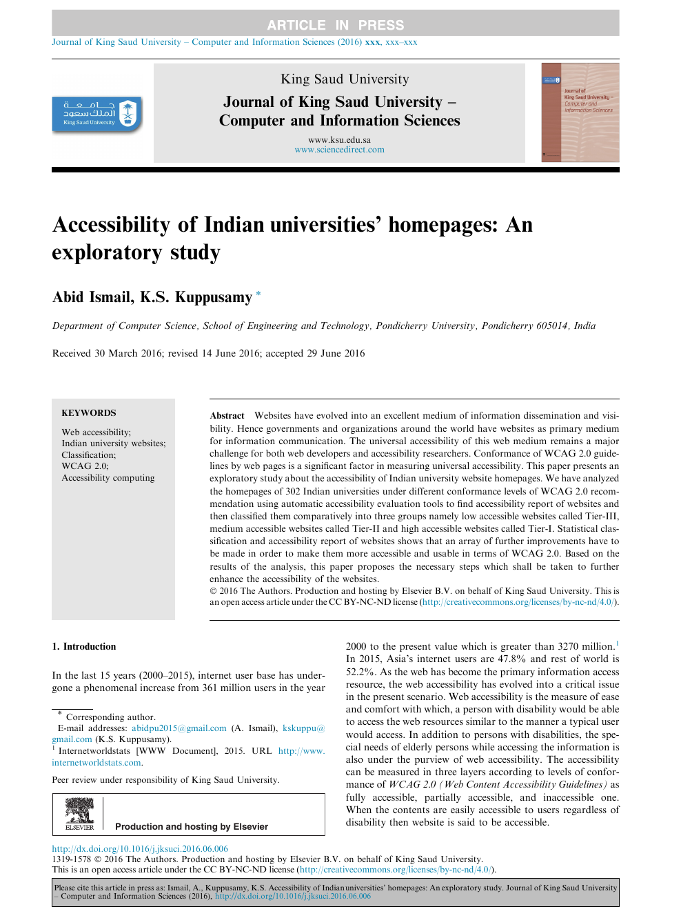 Accessibility Of Indian Universities Homepages An Exploratory Study Topic Of Research Paper In Computer And Information Sciences Download Scholarly Article Pdf And Read For Free On Cyberleninka Open Science Hub