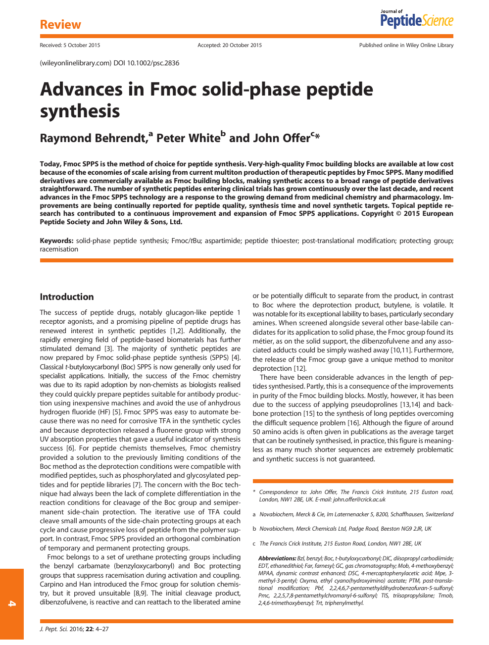 Solid phase peptide synthesis utilizing 9‐fluorenylmethoxycarbonyl amino  acids - FIELDS - 1990 - International Journal of Peptide and Protein  Research - Wiley Online Library