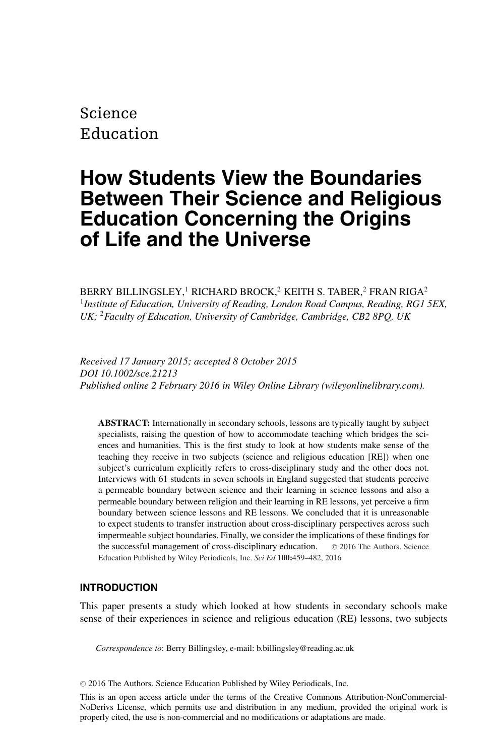 How Students View The Boundaries Between Their Science And