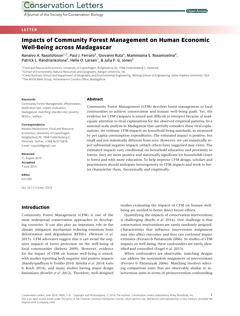 Impacts of Community Forest Management on Human Economic Well-Being across Madagascar – topic of research paper in Earth and related environmental sciences. Download scholarly article PDF and on CyberLeninka