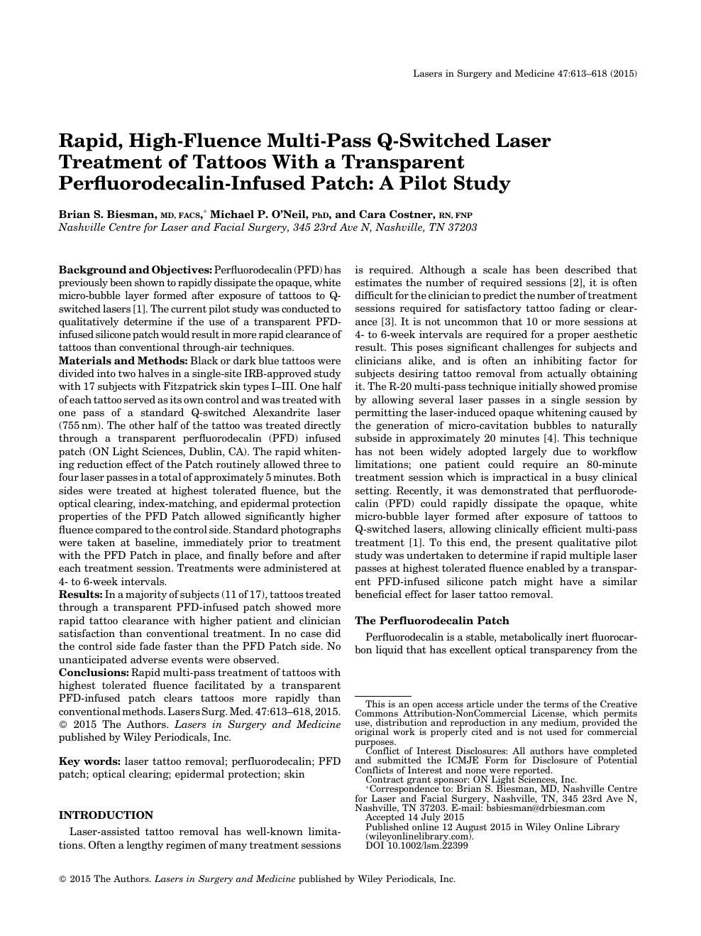 Rapid, high-fluence multi-pass q-switched laser treatment of tattoos with a transparent perfluorodecalin-infused patch A pilot study picture