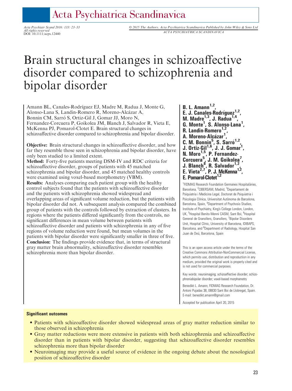 Brain structural changes in schizoaffective disorder compared to  schizophrenia and bipolar disorder – topic of research paper in Clinical  medicine. Download scholarly article PDF and read for free on CyberLeninka  open science