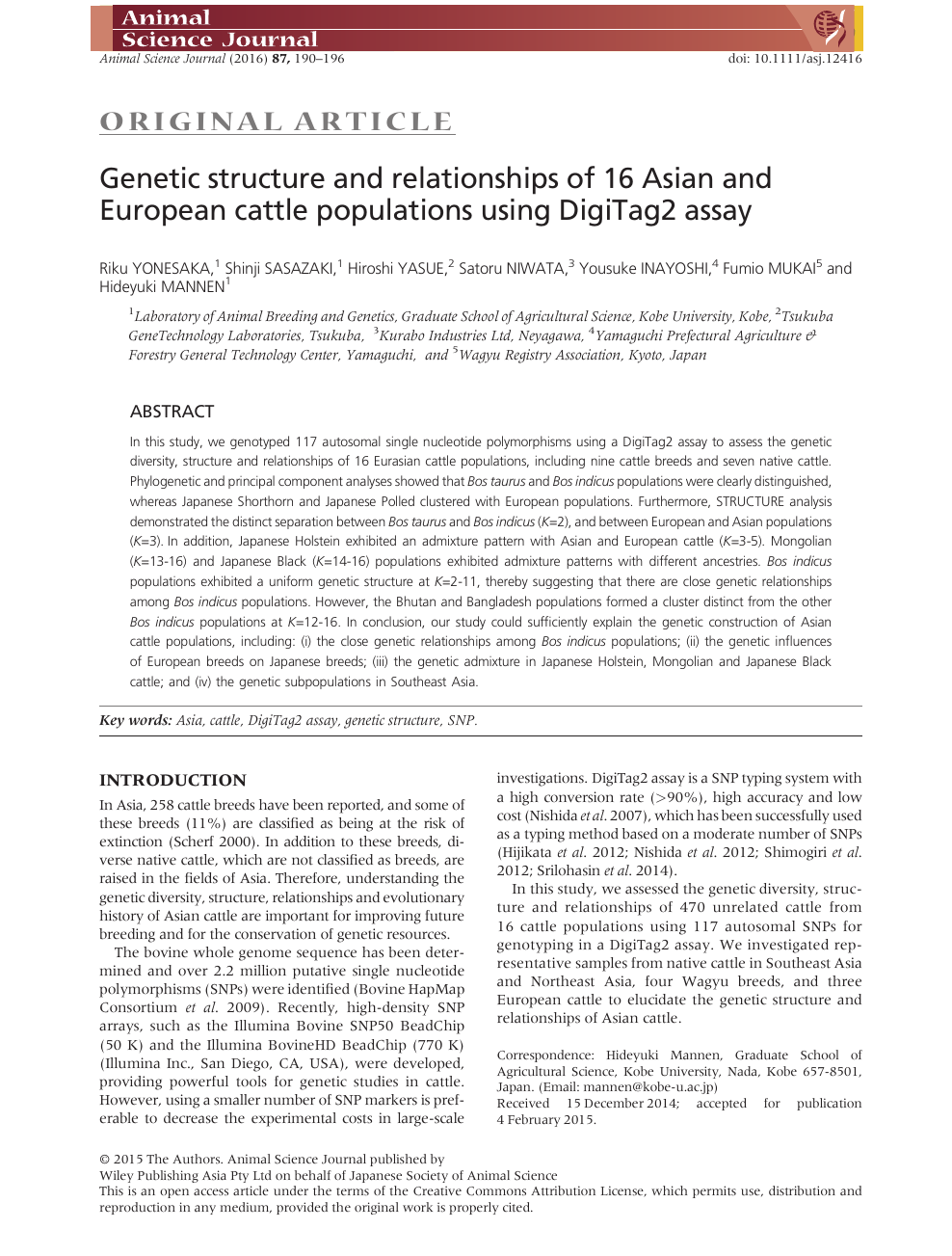 Genetic structure and relationships of 16 Asian and European cattle  populations using DigiTag2 assay – topic of research paper in Animal and  dairy science. Download scholarly article PDF and read for free