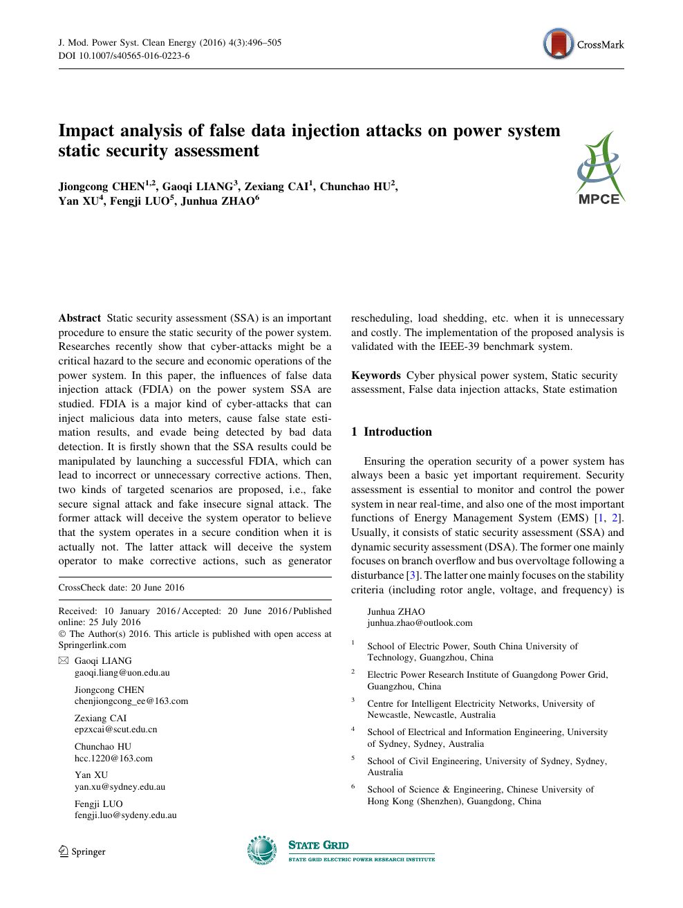 Impact Analysis Of False Data Injection Attacks On Power System Static Security Assessment Topic Of Research Paper In Electrical Engineering Electronic Engineering Information Engineering Download Scholarly Article Pdf And Read For