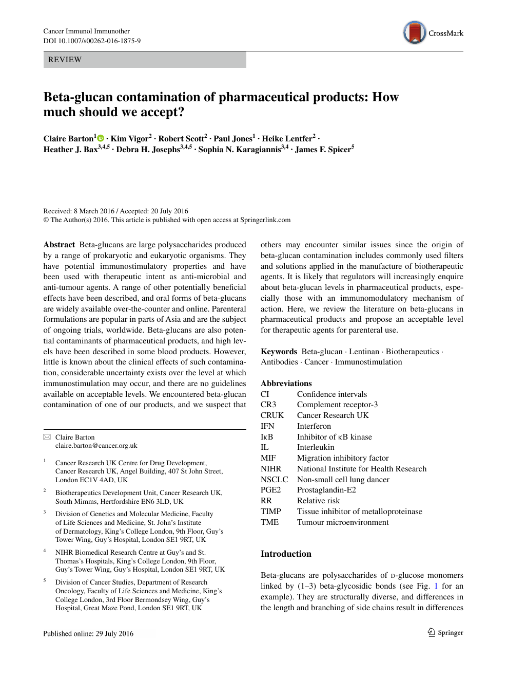 Beta Glucan Contamination Of Pharmaceutical Products How Much Should We Accept Topic Of Research Paper In Clinical Medicine Download Scholarly Article Pdf And Read For Free On Cyberleninka Open Science Hub