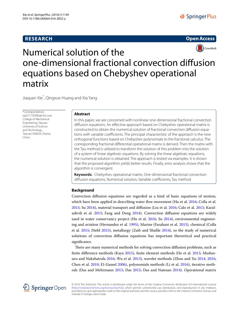 Numerical Solution Of The One Dimensional Fractional Convection Diffusion Equations Based On Chebyshev Operational Matrix Topic Of Research Paper In Mathematics Download Scholarly Article Pdf And Read For Free On Cyberleninka Open