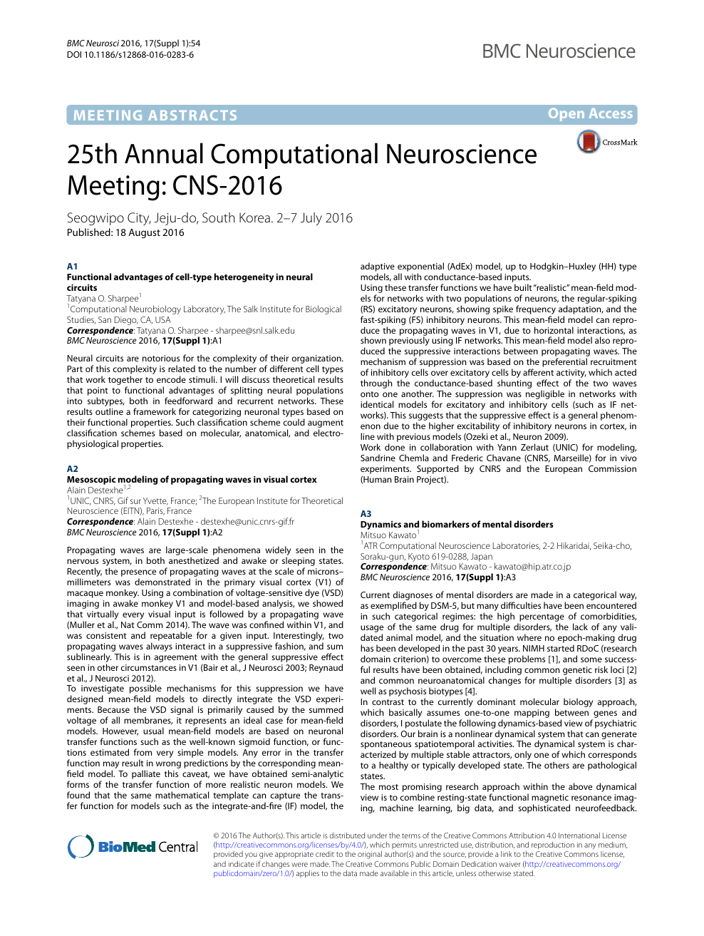 25th Annual Computational Neuroscience Meeting Cns 2016 Topic