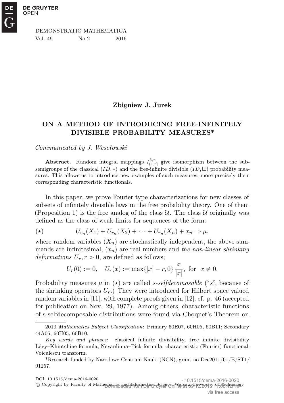 On A Method Of Introducing Free Infinitely Divisible Probability Measures Topic Of Research Paper In Mathematics Download Scholarly Article Pdf And Read For Free On Cyberleninka Open Science Hub
