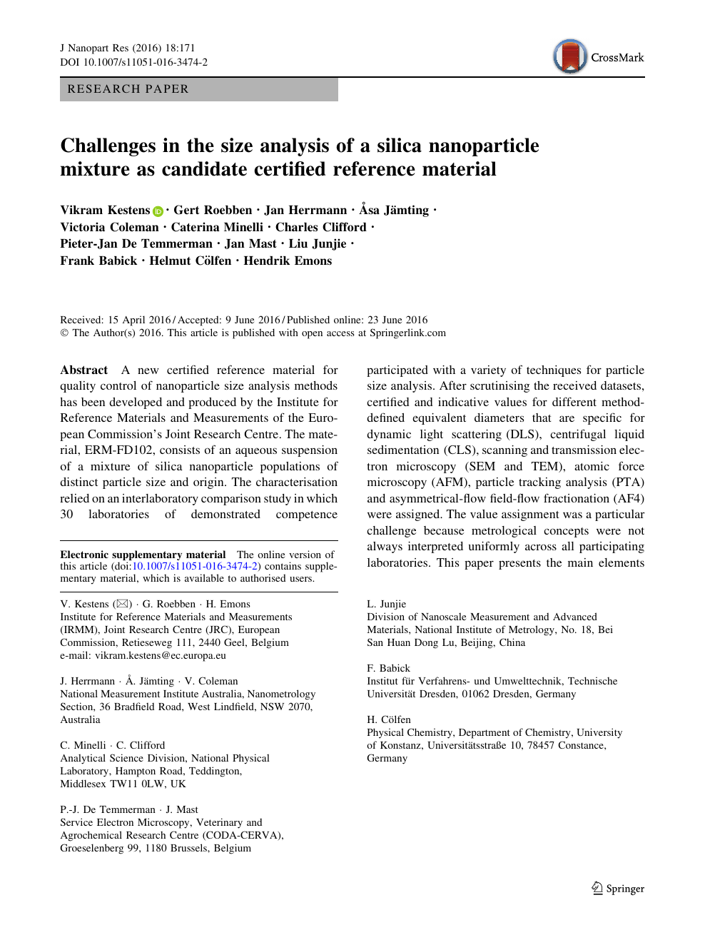 Challenges In The Size Analysis Of A Silica Nanoparticle Mixture As Candidate Certified Reference Material Topic Of Research Paper In Chemical Sciences Download Scholarly Article Pdf And Read For Free On