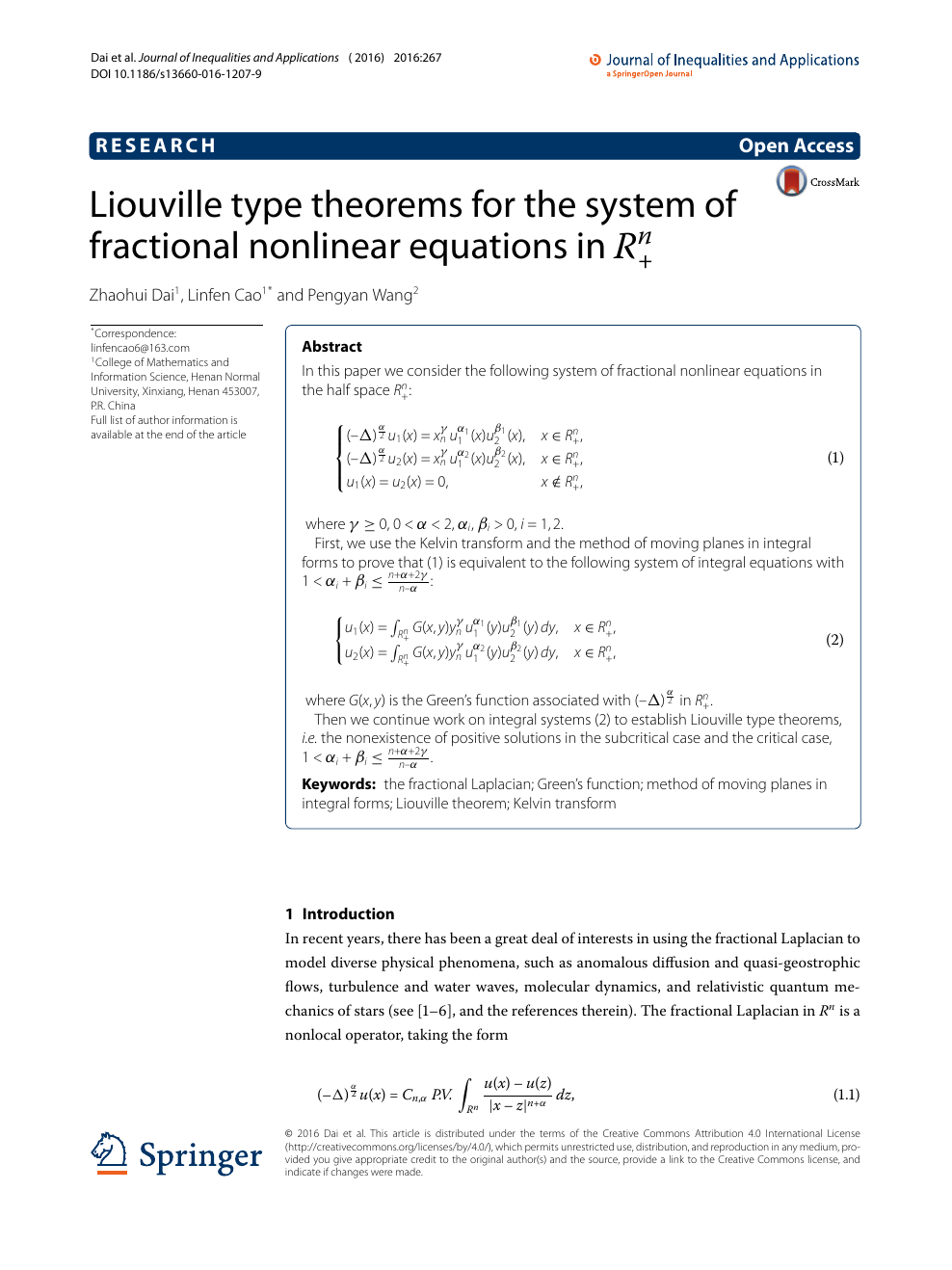 Liouville Type Theorems For The System Of Fractional Nonlinear Equations In R N R N Topic Of Research Paper In Mathematics Download Scholarly Article Pdf And Read For Free On Cyberleninka