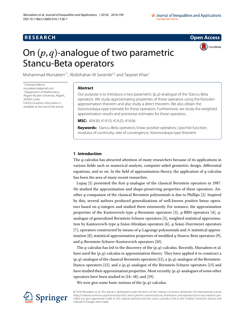 On P Q P Q Analogue Of Two Parametric Stancu Beta Operators Topic Of Research Paper In Mathematics Download Scholarly Article Pdf And Read For Free On Cyberleninka Open Science Hub
