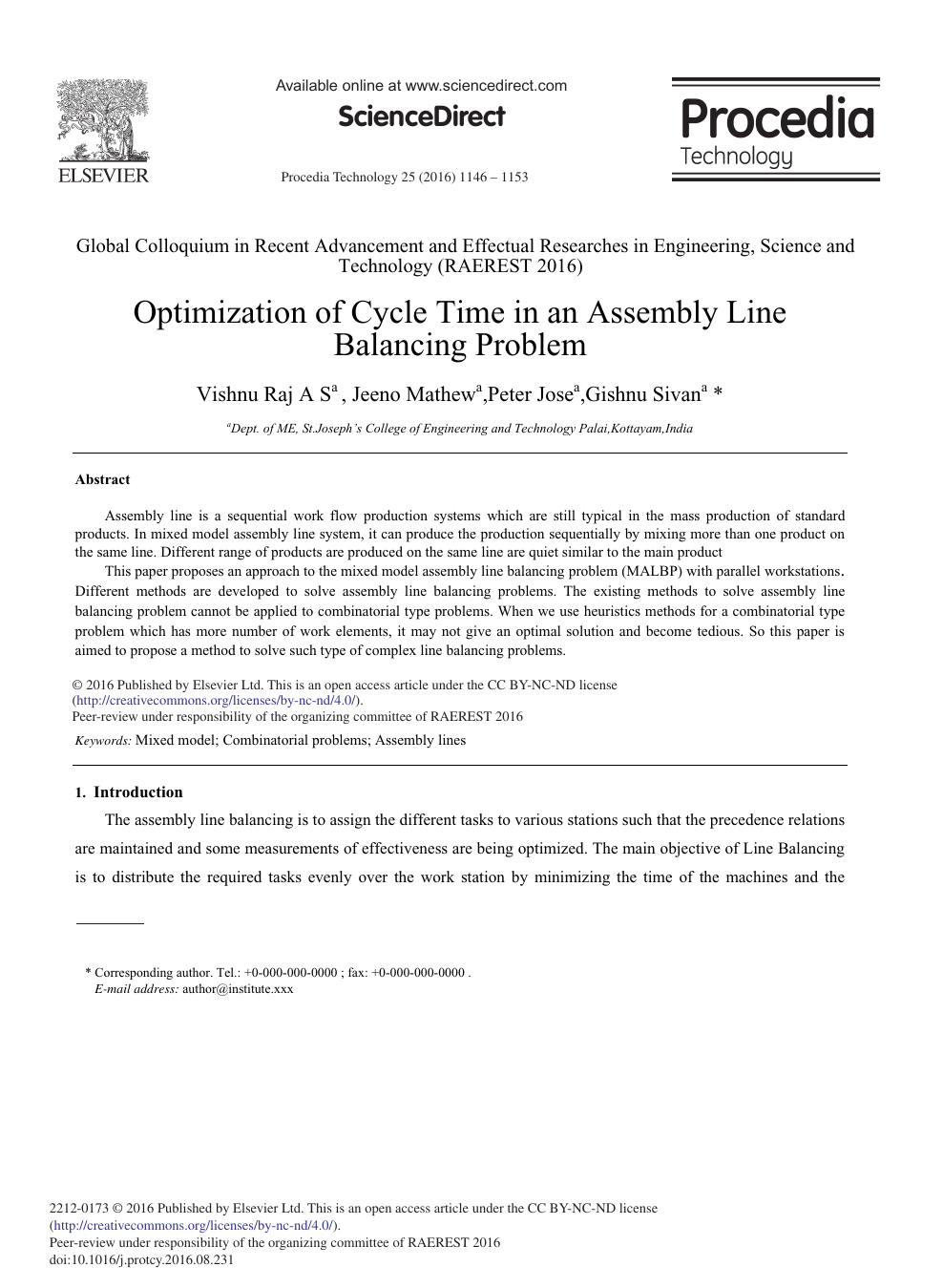 Optimization of Cycle Time in an Assembly Line Balancing Problem