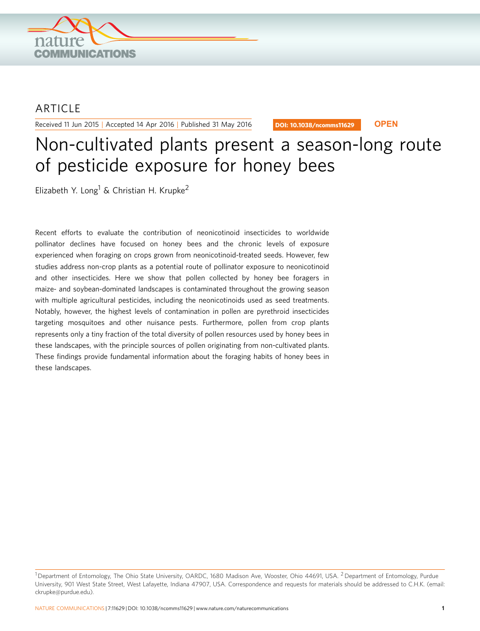 Non Cultivated Plants Present A Season Long Route Of Pesticide Exposure For Honey Bees Topic Of Research Paper In Biological Sciences Download Scholarly Article Pdf And Read For Free On Cyberleninka Open Science