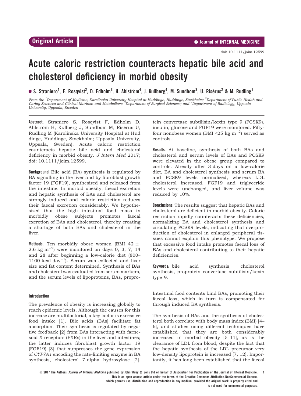 Acute Caloric Restriction Counteracts Hepatic Bile Acid And Cholesterol Deficiency In Morbid Obesity Topic Of Research Paper In Biological Sciences Download Scholarly Article Pdf And Read For Free On Cyberleninka Open