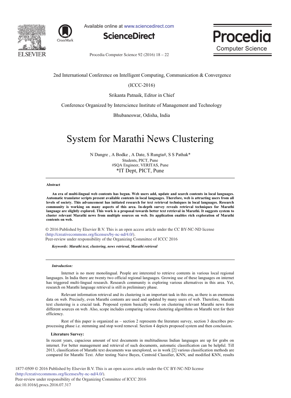 System For Marathi News Clustering Topic Of Research Paper In